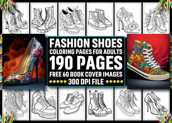 190 Fashion Shoes Coloring Pages - KDP