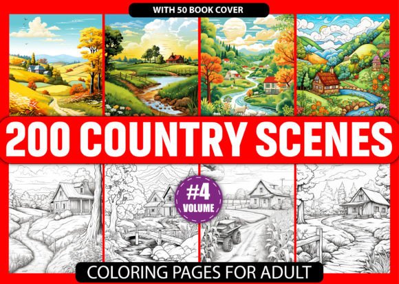 200 Country Scenes Coloring Pages - KDP