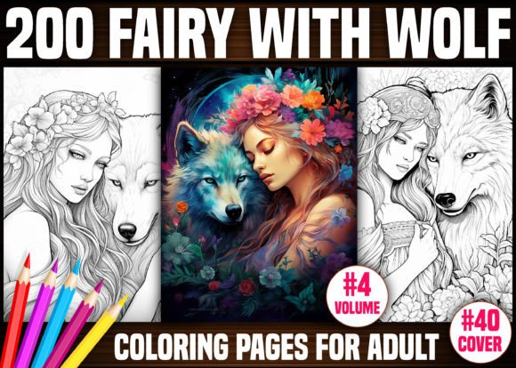 200 Fairy with Wolf Coloring Pages - KDP