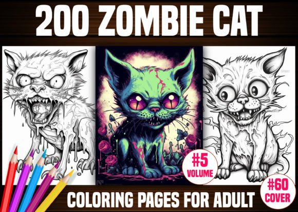 200 Zombie Cat Coloring Pages - KDP