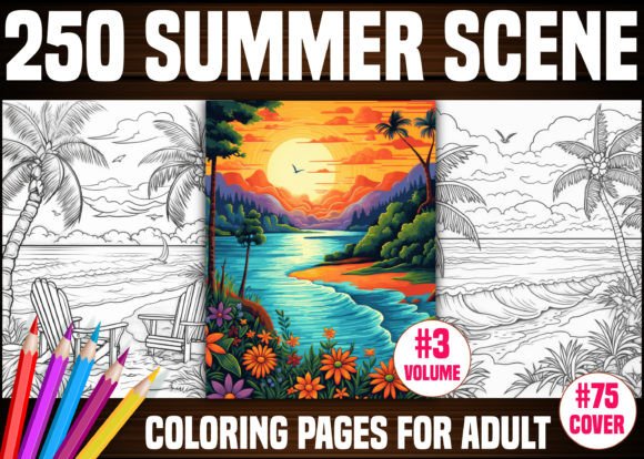 250 Summer Scene Coloring Pages - KDP