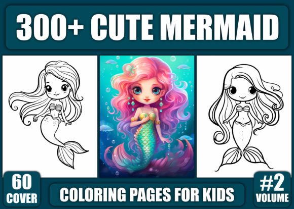 300 Cute Mermaid Coloring Pages - KDP