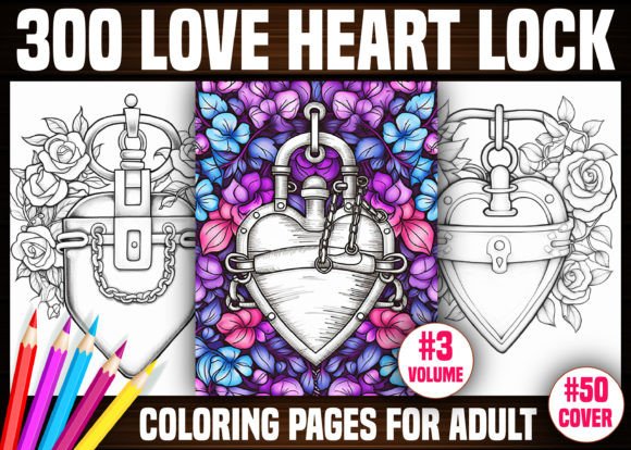 300 Love Heart Lock Coloring Pages - KDP